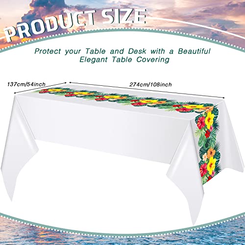 Image of Irenare 3 Sheets Hawaiian Luau Tablecloths for Party Decoration 54 x 108'' Tropical Palm Leaves Table Cloth Hawaii Disposable Rectangular Plastic Table Cover for Summer Beach (White)