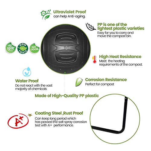Squeeze Master Light Weight Spherical Compost Bin Tumbler Outdoor Garden- Quick Assembly -With Drain Plugs To Collect Liquid-Fast Composting (35 Gallon,Black) #TOP5