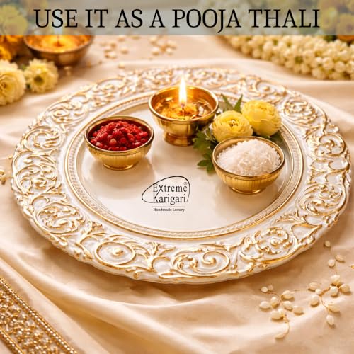 Image of Luxury Decorative Plate with Gold Embossed Design | Premium Gift Hamper Base, Charger Plate & Decorative Platter for Home Decor, Festive & Wedding Gifting