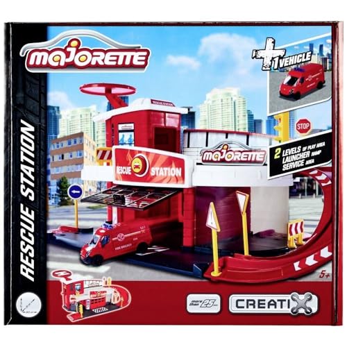 Dickie Toys 212050038 Feuerwehrstation, Launcher und Feuerwehrauto die cast Renault Master 7,5cm, 50x25x22cm