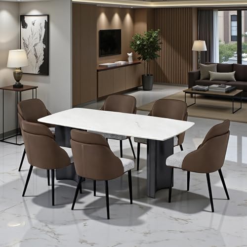 Image of The Attic Avalon Luxe 6 Seater Dining Set,Light Brown & Off White,Titanium & Cream,180 Cms