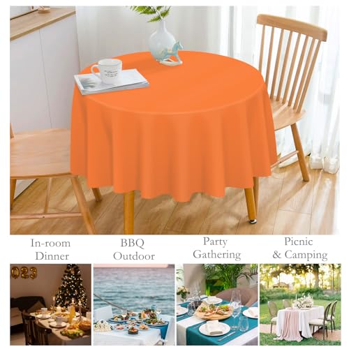 Image of Mulbozy 12 Pack Orange Round Tablecloth, 84 Inches Plastic Orange Table Cover, Premium Disposable Round Party Tablecloth for Restaurant Dinners, Wedding, Grad Party, Baby Shower, Outdoor Camping
