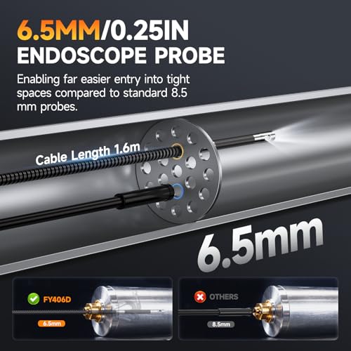 Image of FOXWELL Dual Lens Articulating Borescope, 0.25in Slim 220 Two-Way Endoscope Camera with LED Light, IPS HD Screen, IP67 Waterproof Snake Camera for Automotive, Pipe, Wall & Engine Inspection - 5.3FT