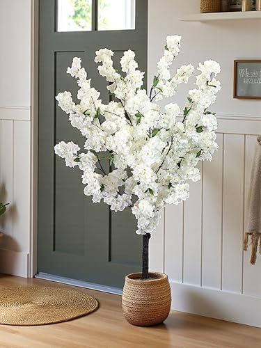 Künstlicher Kirschblütenbaum 120cm Weiß Kunstpflanze Künstlicher Kirschbaum Zimmerpflanze künstliche Pflanze Kirsche