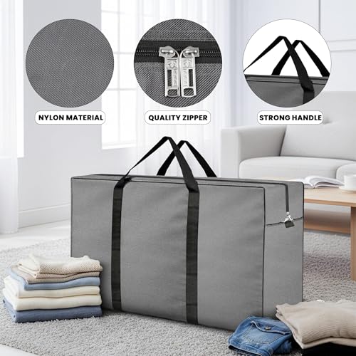 Image of Storite 2 Pack Heavy Duty 1680 Denier Nylon 158 LMulti-Purpose Moisture Proof Extra Large Toys /Stationery Paper /Blankets /Underbed Storage Bag /Moving Bags /Shifting bags(Grey, 86x54x34 cm) Rectangular