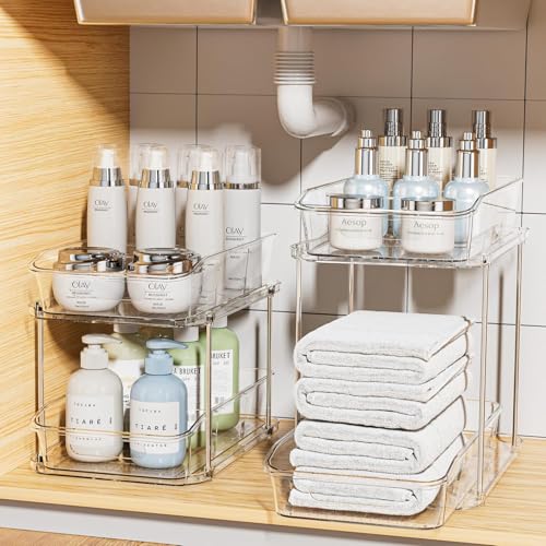 Delamu 2 Sets of 2-Tier Clear Under Sink Organizers and Storage, ...