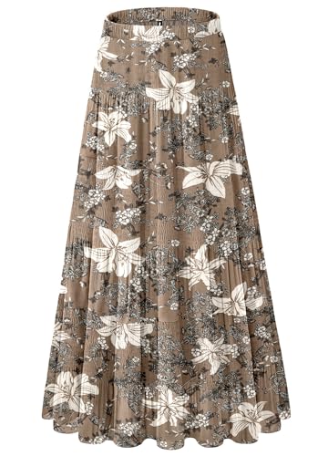 NiPaMi Women's Tiered Pleated Boho Coffee Flower Chiffon Fall Skirt