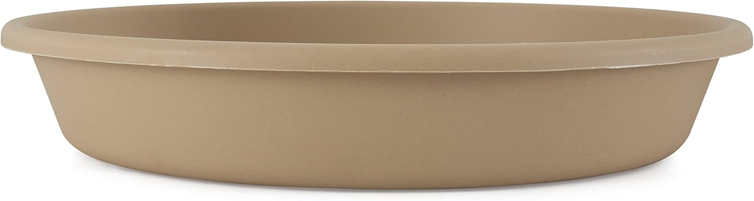 The HC Companies Non Fading 21 Inch Plastic All Weather Indoor Outdoor Planter Saucer Draining Tray for Classic Flower Pot Planters, Sandstone, 4 Pack