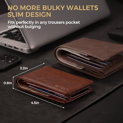 RUNBOX Wallet for Men Bifold RFID Blocking Wallets with 2 ID Window 14 Card Holders 1 cash pocket 1 Gift Box - image 2