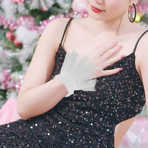 Mangas de brazo de malla transparentes estilo puños cortos de tul sin dedos 5