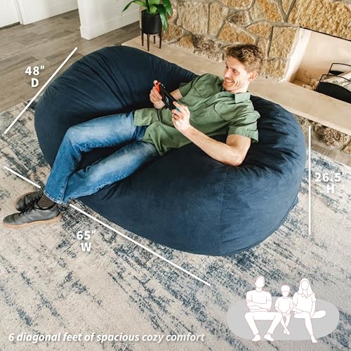 Image of Big Joe Fuf Media Lounger Foam Filled Bean Bag Chair with Removable Cover, Cobalt Lenox, Durable Woven Polyester, 6 feet Giant