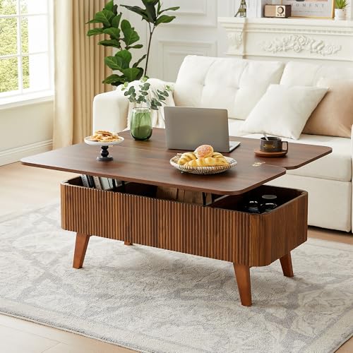 3 in 1 Lift Top Coffee Table, Fluted Convertible Coffee Tables Co...