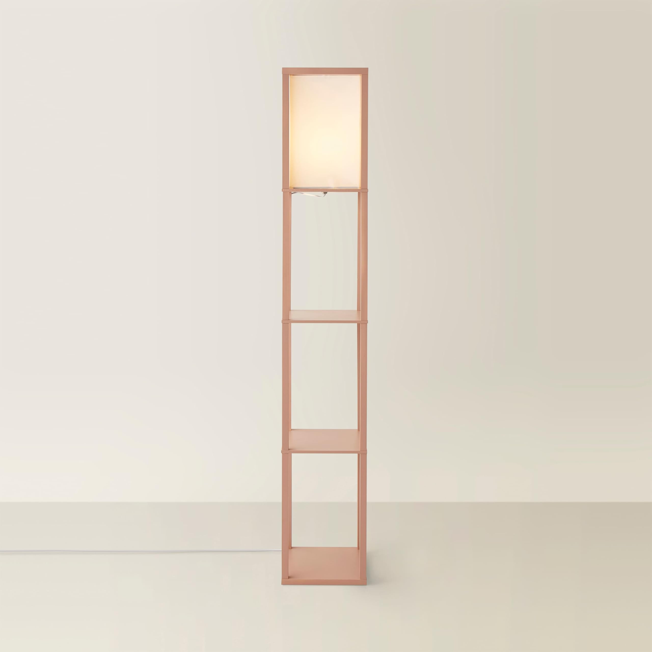 ValueLights | Struttura Pastel Pink Wood Shelving Square Floor Lamp with Fabric Shade | Floor Lamps, Home Décor & Improvement Essential