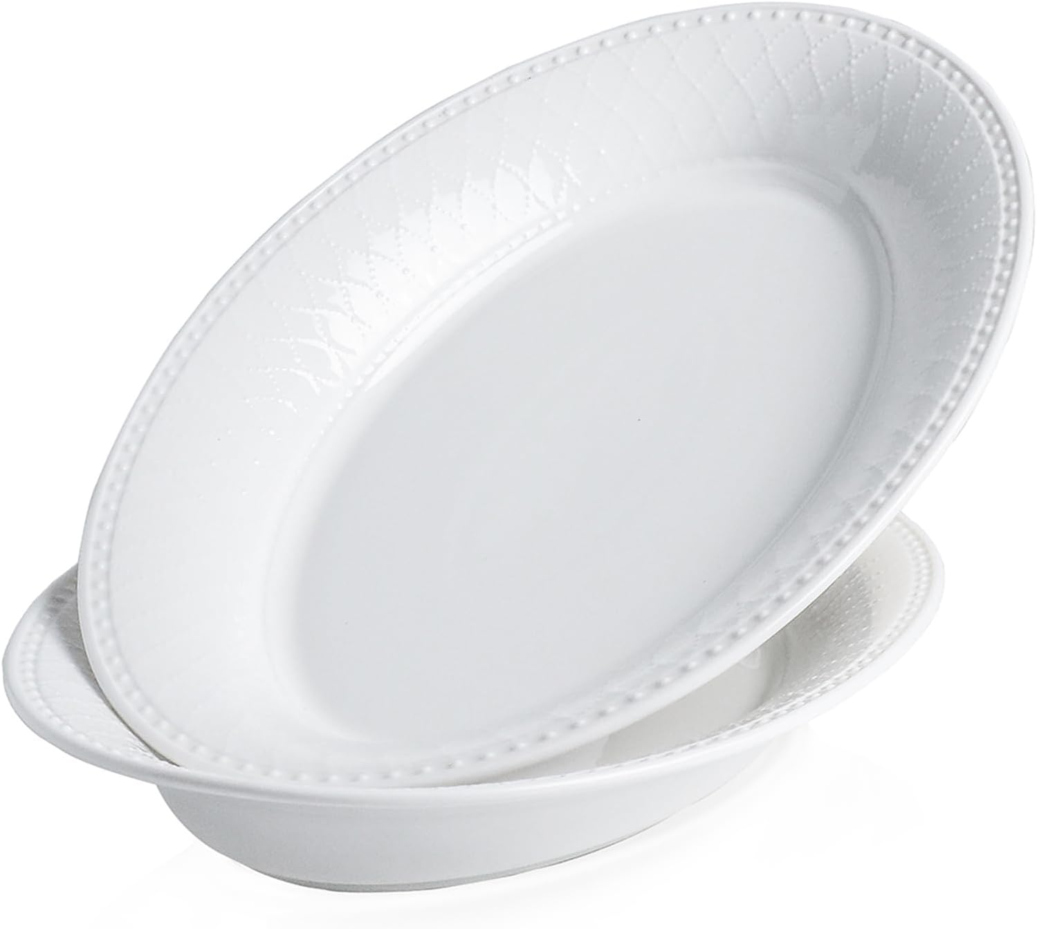 Kanwone Ceramic Large Serving Bowls, Oval Serving Platters for Entertaining, 13" Porcelain Serving Dishes for Dinner, Pasta, Salad, Turkey, Fruit, Bread, Appetizers, Microwave Safe, White, Set of 2