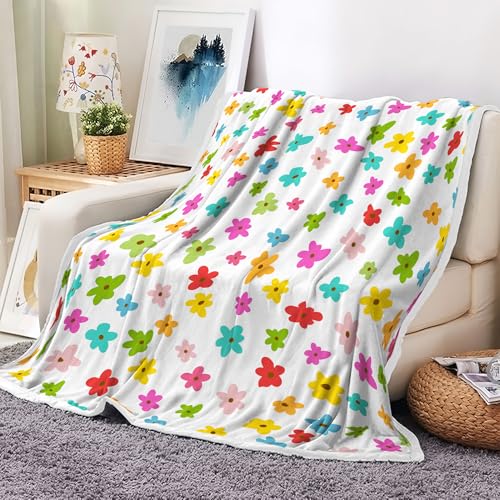 Image of Colorful Ditsy Floral Flannel Throw Blanket, Bright Multicolor Small Flower Cozy Warm Decorative Blanket for Bedroom Living Room Camping, Gift Blanket for Women Kids Home Decor Lovers,50X60 Inch