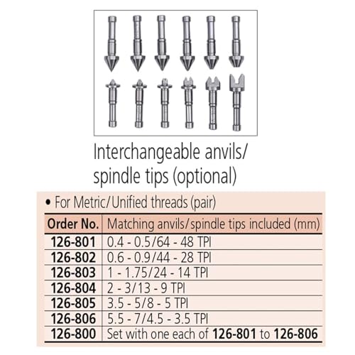 NURII Screw Thread Micrometers, 100-125 125-150 150-175mm, Thread Micrometer, 326-251 126-125 126 127 126-800 0.01mm(126-129 100-125mm)