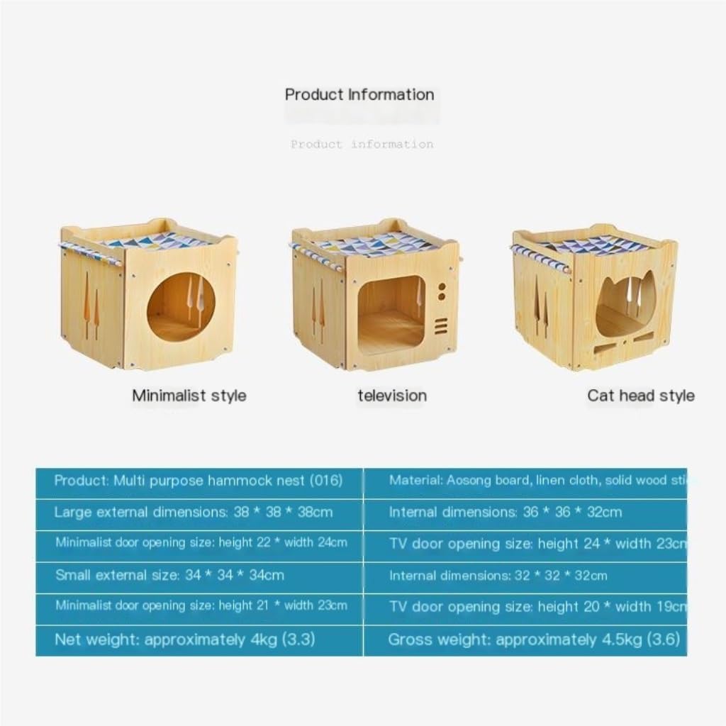 منزل للقطط مع وسادة سميكة وارجوحة، عش قطط، مكعب خشبي قابل للطي وقابل للتكديس، سرير للقطط والارانب ومخبأ للقطط وبوابة مربعة