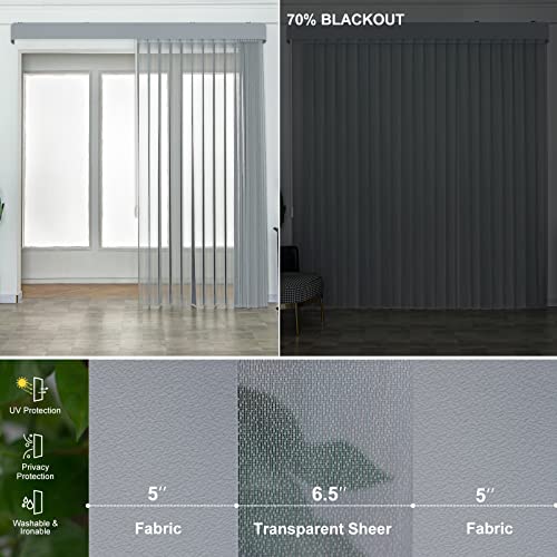 Graywind Manual Sheer Vertical Blinds Custom Size Adjust Light Fabric Sheer Free Wand Control Privacy Light Filtering Track Slats Set For Patio Sliding Glass Door Large Window (Light Grey) #TOP2