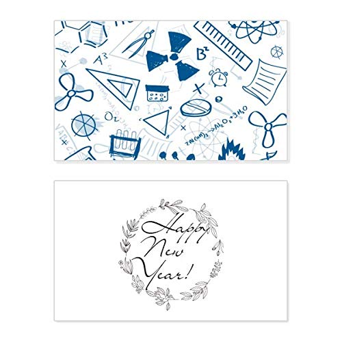 Tarjeta de Año Nuevo con símbolos de física y química: papelería conmemorativa original