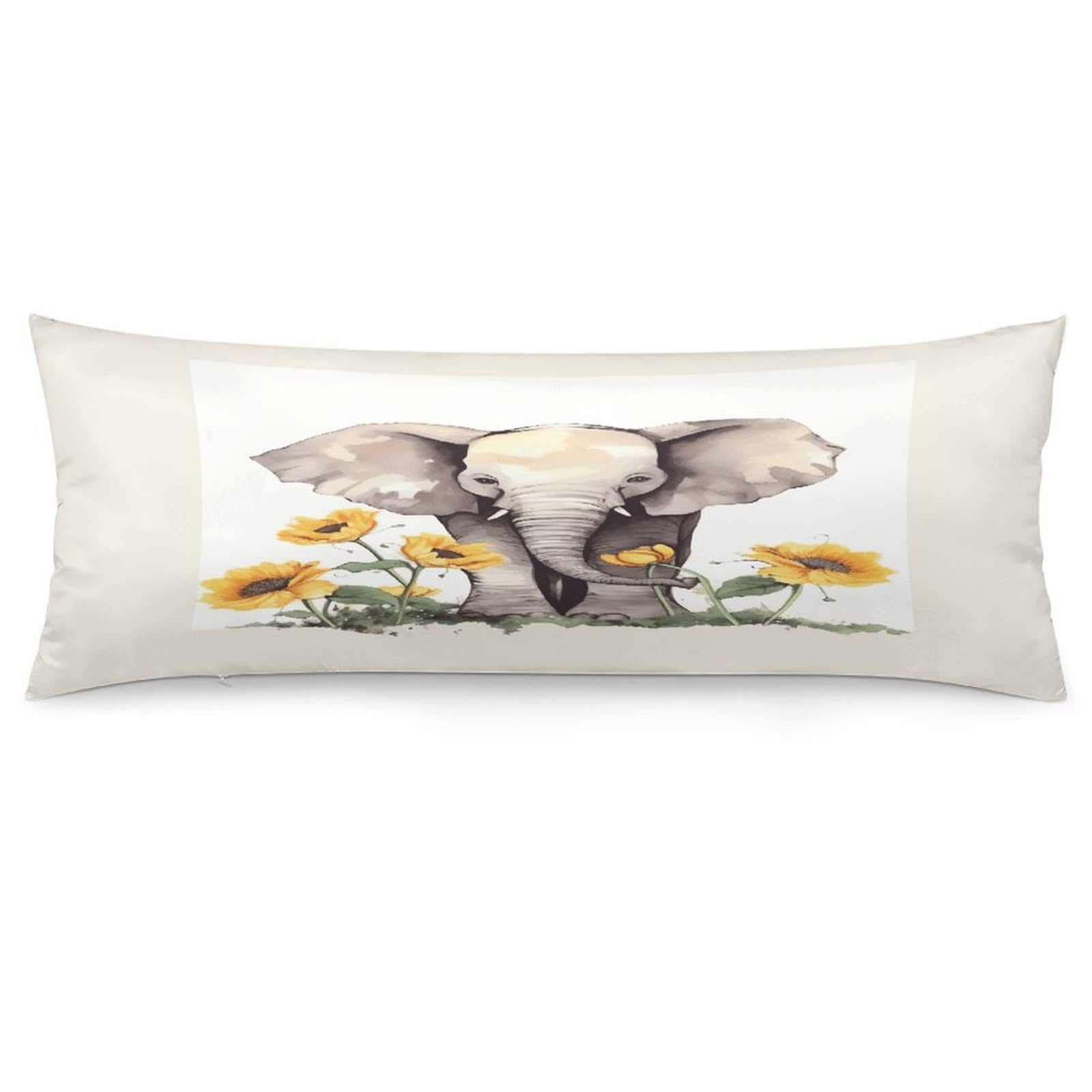 Elephant and Sunflower Throw Pillow Cover Soft Lumbar Pillow Covers with Zipper Breathable Rectangular Cushion Case Polyester Pillow Case Decorative Body Pillow Cover for Couch Bed