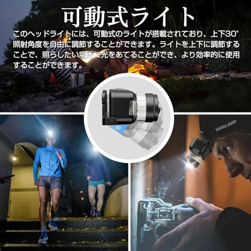 Tasavz Tasavz ヘッドライト USB充電式 大容量1200mAh 高輝度 LED 800ルーメン 手振りセンサー機能付き 4種点灯モード 防水防塵 30°角度調整可 M057 の商品画像 4