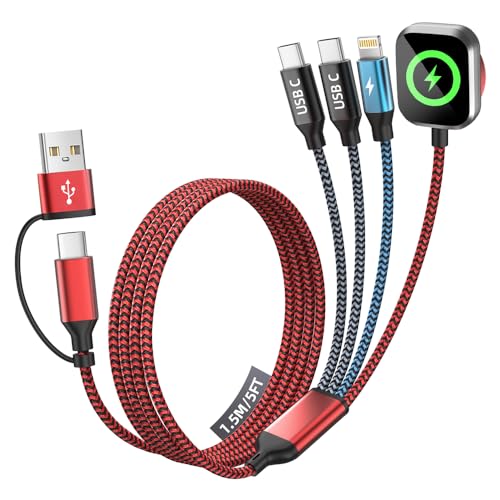 Image of Cruise Essentials 2026 for Apple Watch Charger,Travel /Camping /Vacation Essentials Dual Type-C 4 in 2 Multi Charging Cable, iWatch Charger, Compatible with iWatch 11-2 /Ultra /iPhone 17-8,Car Charger 5FT
