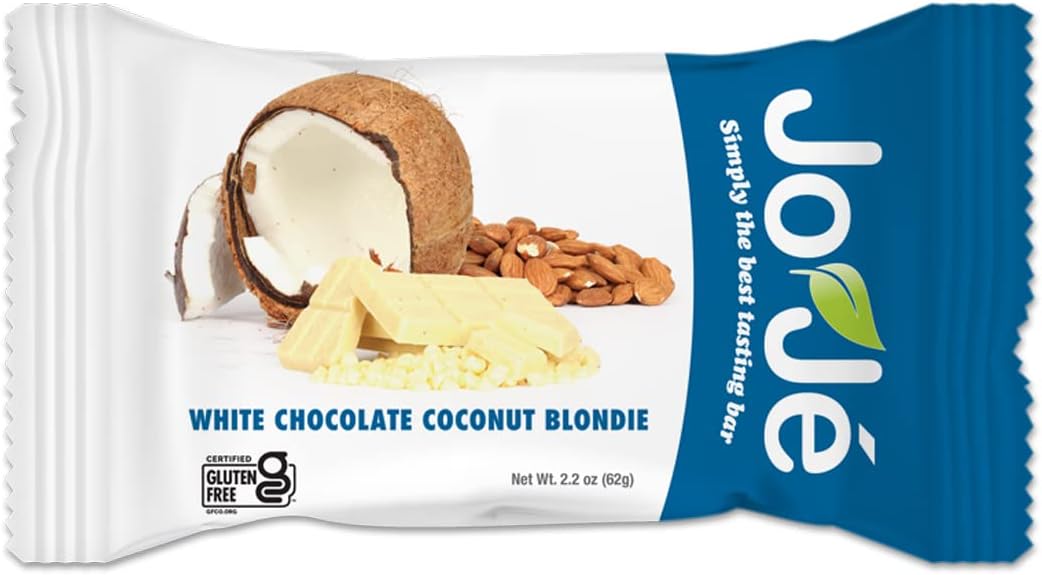 JoJe Bars White Chocolate Coconut Blondie, Soft Baked Gluten Free Energy Bars with All Natural, Non-GMO, Real Food Ingredients, Healthy Snacks, 12 Count