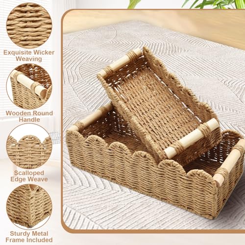 Shocanm 2er Set Aufbewahrungskorb Geflochten, Aufbewahrungkörb Badezimmer Regalkörbe, Dekor Körbchen Wickeltisch Organizer Korb für Küche Wohnzimmer, Handtuch Toilettenpapier Korb (Natürlich)