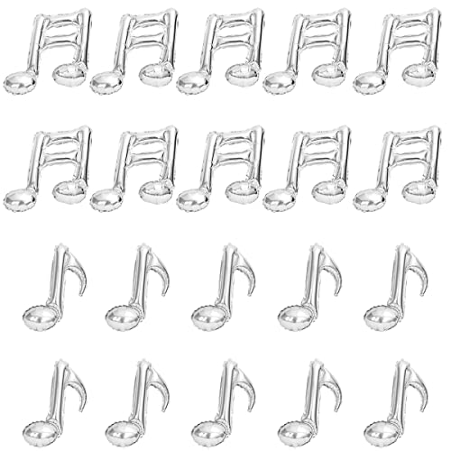 Kawailay 20 balões de Mylar de papel alumínio para notas musicais balões temáticos musicais balões festa aniversário dança casamento aniversário graduação baby shower decoração festa cor prateada