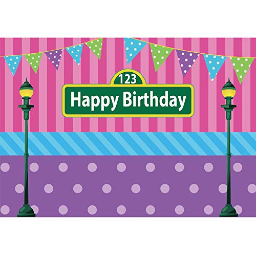 Happy Birthday Hintergrund für Mädchen 1. Geburtstag Party Rosa Blau Streifen Kuchen Tischdekoration Banner Lila Punkte Bunte Flaggen Straße