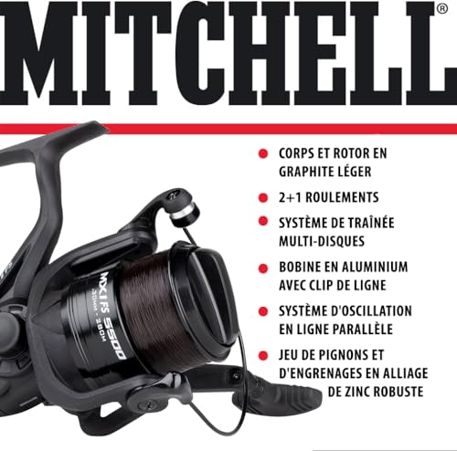 Mitchell MX1 FS 5500 Moulinet de pêche Spinning Polyvalent avec Ligne; Moulinets de Peche Carpe, Truite et Autres Pêches d'eau Douce en Aluminium avec Système Oscillation parallèle engrenages robustes – vue 4