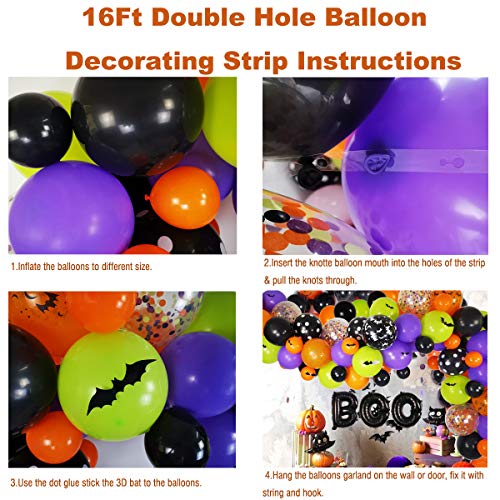 Halloween Balloons Garland Kit - 92 Pack Latex Balloons Boo Foil Confetti Balloon 3D Pvc Bat Decoration Set For Halloween Party Decorations Supplies, Halloween Party Favors #TOP4