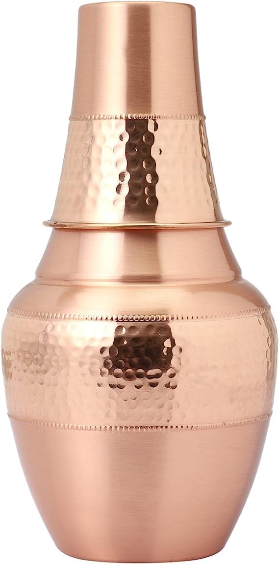 TSSI HANDICRAFTS Flask with tumbler, Pure Copper Bedside Carafes, For Ayurvedic Health Benefits 1.4 Lt. (47.3 US Fluid Ounce) of capacity