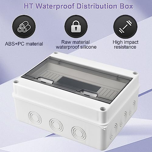 Wasserdichter Verteilerkasten für den Außenbereich, IP65 Wasser und Staubdichter Verteilerkasten, 12 Way mit Klemmen 7+5 Löcher, Geeignet für den Garten Oder den Außeneinsatz