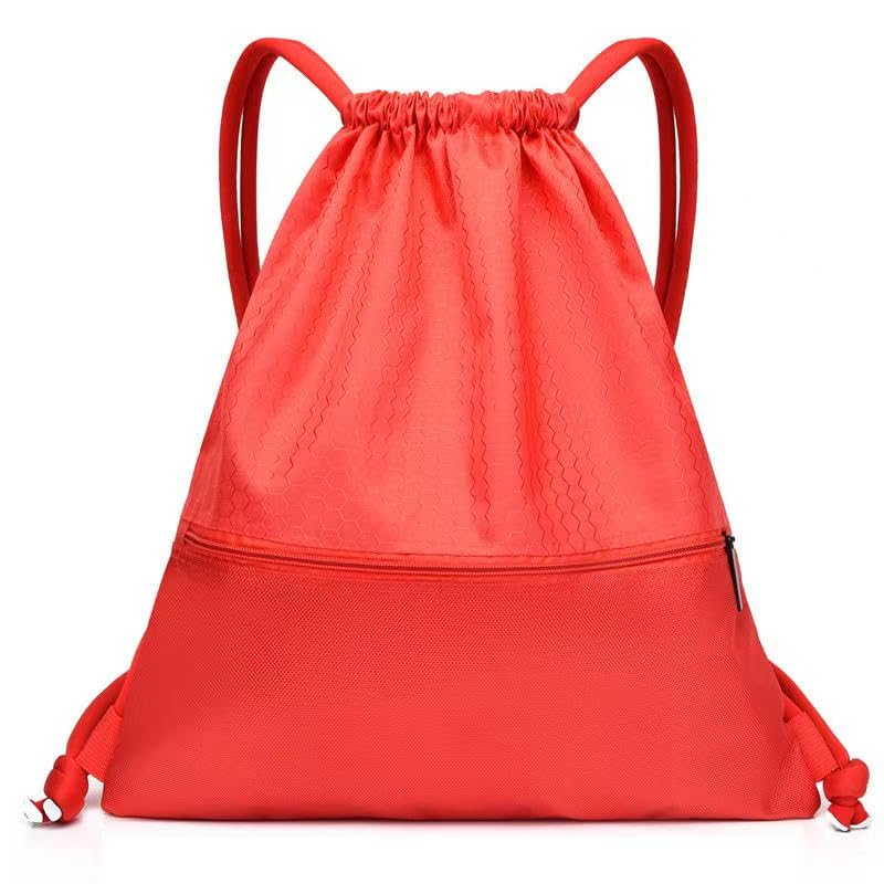 Richugui Drawstring Bags, Drawstring Gym Bag, Waterproof Oxford Cloth PE Bags with Mesh Pockets, School Girls Boys Backpack Swimming Bag with Outside Zipper, Sports Yoga Beach Football for Women Men