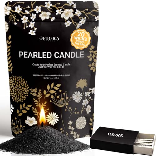 Fiora Naturals Pearled Candle Sand with Wicks 1 Lb Sand Wax Beads & 20 Cotton Wicks DIY Refillable Candle Making Kit Long-Lasting Smoke-Free Clean Burning Snow Candles