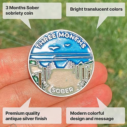 Image of The Achieve Mint 3 Months Sober Token | Three Month Sobriety Chip | Non-AA Gift, Non-Religious Medallions for Men and Women Celebrating Sobriety