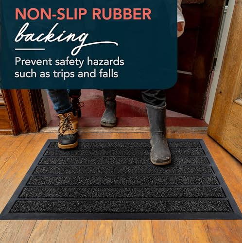 ubdyo Extra Durable Door Mat - Dirt Trapping Outdoor Welcome Mats - Non-Slip Outdoor Indoor Entrance - Low Profile Front Doormat (32" x 20", Bright Black) - Thumbnail 5