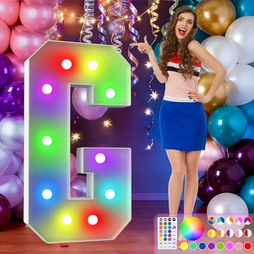 Image of 4FT Colorful Marquee Letters,18-Color Letter G with Remote Control Large Light Up Numbers Sign,Pre-Cut Foam Board Set for Party Decoration, Birthdays, Weddings, Graduations, Baby Anniversaries