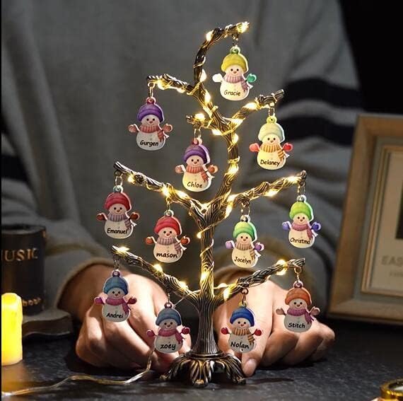 Miniatura 3 de Árbol de Navidad con nombre de la familia de muñeco de nieve independiente personalizado con luces LED, nombre personalizado para la familia y los