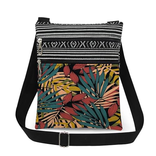 Bolsa tiracolo com estampa de folha com zíper, colorida, única, pequena bolsa de flores para mulheres, bolsas de mão criativas para telefone, Dark Jungle Vibe
