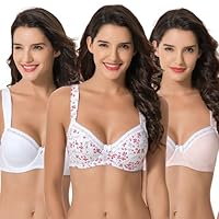 Curve Muse sostén de algodón sin Forro, con Aros, Talla Grande, para Mujer con Paquete de 3-Pink,White,White Print-95B