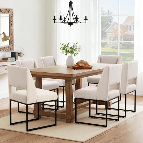 Image of Zesthouse Upholstered Dining Chairs Set of 2, Modern Dining Room Chairs with 4.1 inch Thickened Cushion & Metal Legs, Beige Linen Fabric Kitchen Chair with Padded High Back, Heavy Duty Kitchen Chair