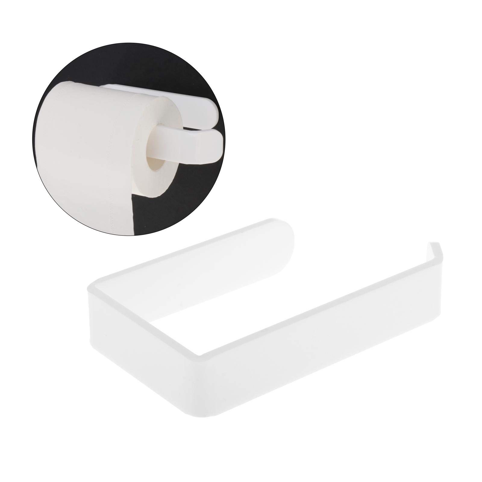 Portarrollos de papel higiénico acrílico adhesivo blanco para azulejos de baño y cocina, fácil de instalar sin taladrar