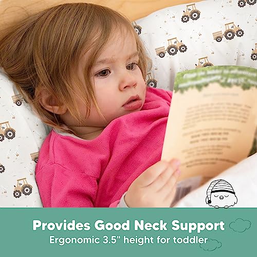 Image of Toddler Pillow with Pillowcase, 13x18 My Little Dreamy Pillow (Tractor) | Kids Travel Bed Pillow for Sleep, Organic Cotton Small Pillowcase, Soft, Breathable, Machine Washable, Toddlers 2-5 years old