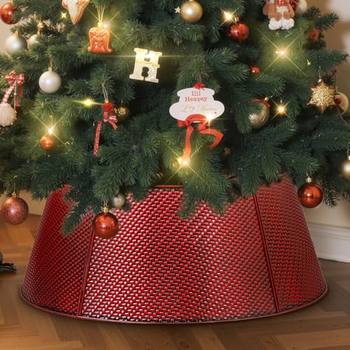 Lanpn Metal Collar Árbol de Navidad 70cm, Albero Natale Decorativo Christmas Tree Collar para Mediana M Árboles Artificiales Interior Exterior - Decoración Navideña (Rojo, Sarga)