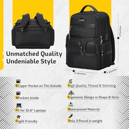 Laptop Business Backpack for Men & Women, Work Backpack Fits 15.6 Inch, Premium Quality Travel Bag with USB Charging Port, Water-Resistant, Durable Ballistic Nylon, Bookbag with Multiple Pockets3