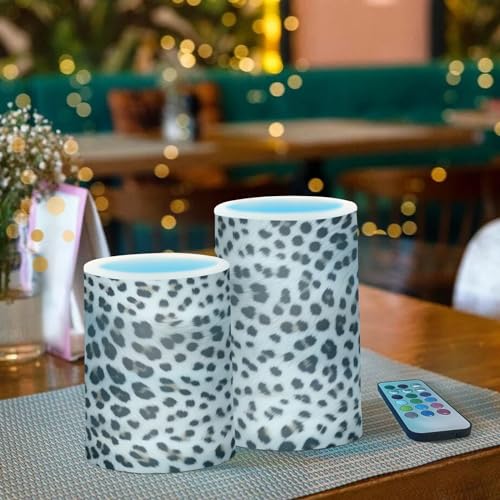 Image of White Leopard Print Flameless Candles, Flameless Candles with Remote Set of 2, Flameless Candles Battery Operated, Pillar Candles Home Decoration, Christmas, Party, E08D23009