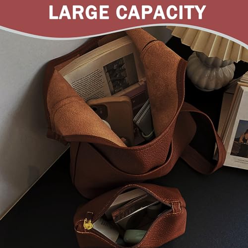 Image of Faux Leather Hobo Bag for Women Large PU Leather Slouchy Bag with Small Purse Soft Crossbody Bags Tote Shoulder Bag