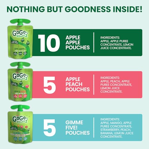 image for GoGo squeeZ Applesauce and Fruit Puree Variety Pack, Apple, Peach & Gi